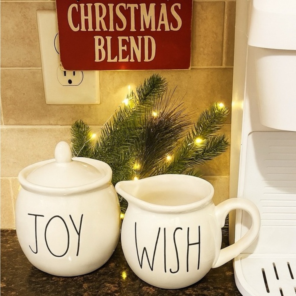 Rae Dunn Christmas JOY and WISH Sugar/Creamer Boxed Set